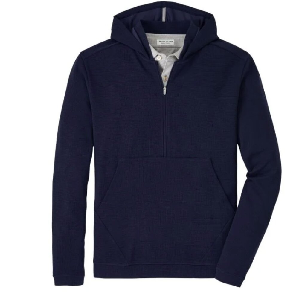 NWT - Peter Millar Grid Performance Half-Zip Golf Hoodie - Navy - MSRP $165